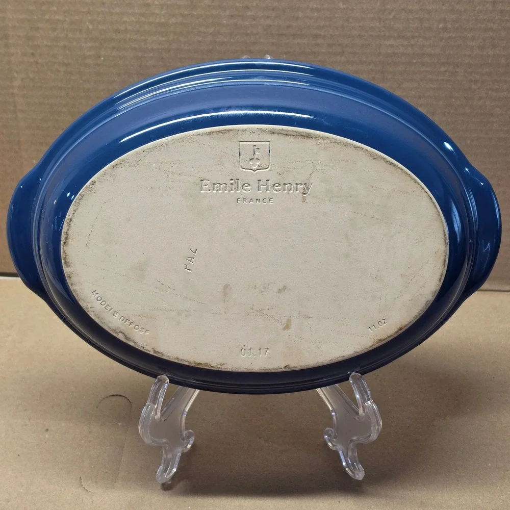 Emile Henry Oval Baker Unisex 11in Blue Excellent Ceramic Stoneware France